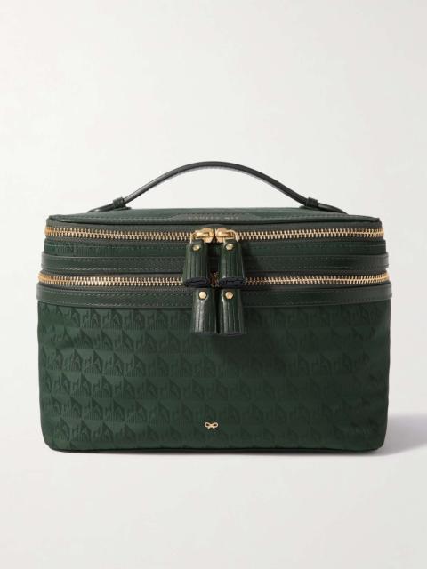 Anya Hindmarch Vanity Kit leather-trimmed nylon-jacquard cosmetics case Dark green