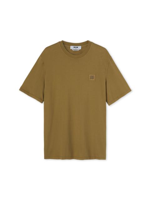 MSGM Solid color cotton crewneck t-shirt with label with logo