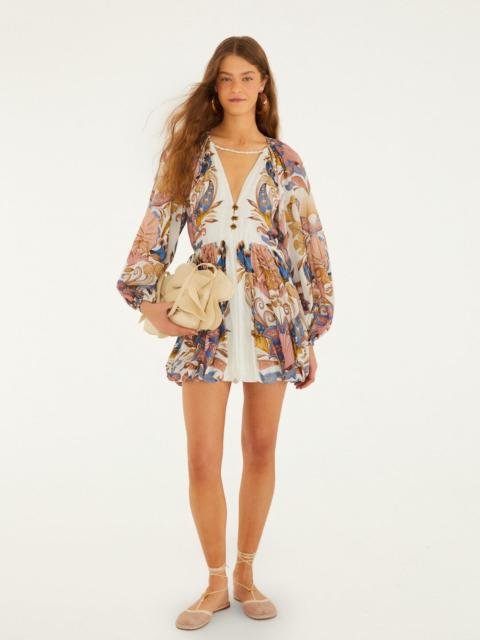 FARM RIO Off-White Sea Garden Puff Sleeve Mini Bubble Dress