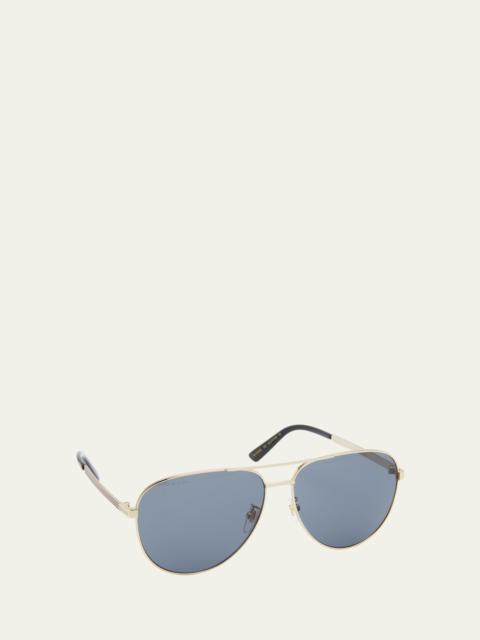 GUCCI Men's Striped Logo Metal Aviator Sunglasses