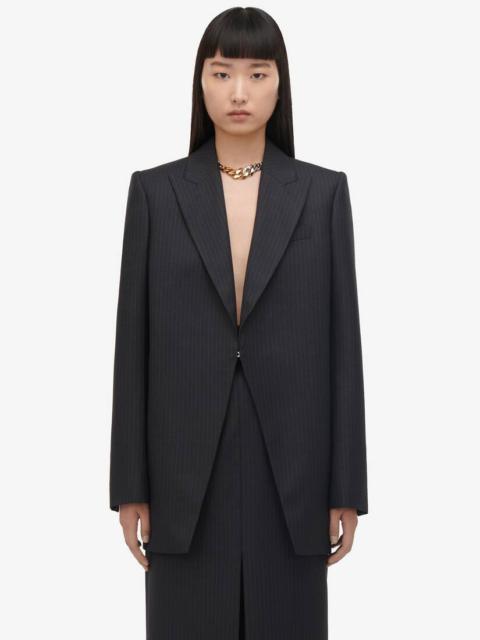 Alexander McQueen Women's Pinstripe Cutaway Jacket in Grey