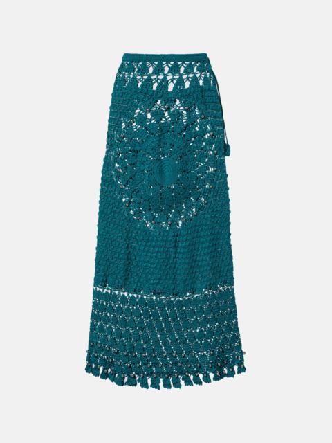 rabanne Embellished crochet cotton midi skirt