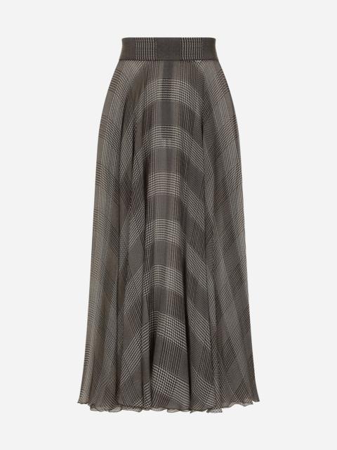 Silk chiffon calf-length circle skirt with glen plaid print