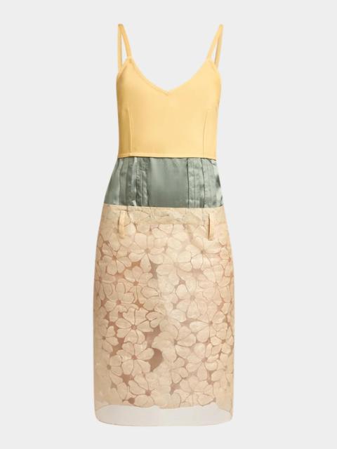Marni Mixed-Media Sleeveless Floral Burnout Midi Dress