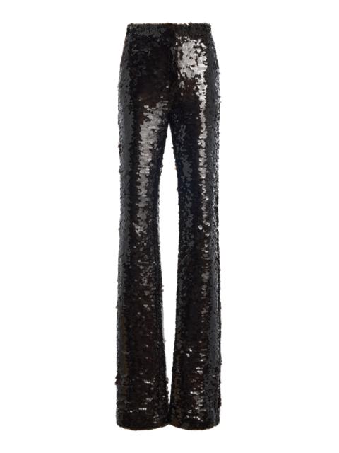 LaQuan Smith Flared Sequined Pants brown