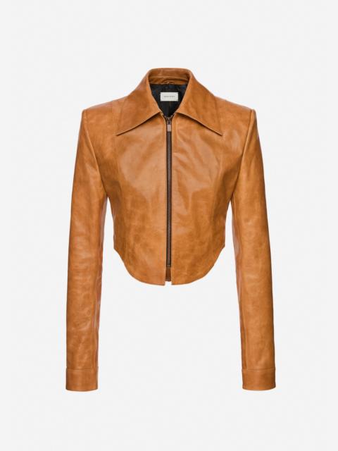 MAGDA BUTRYM Curved hem leather jacket in camel