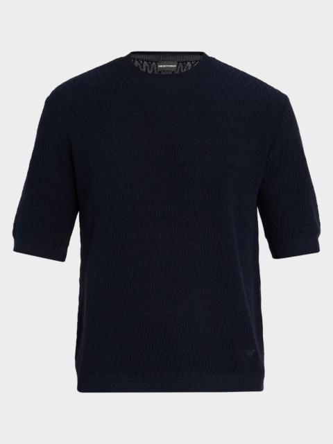 EMPORIO ARMANI Men's Tonal Wave Short-Sleeve Crewneck Sweater