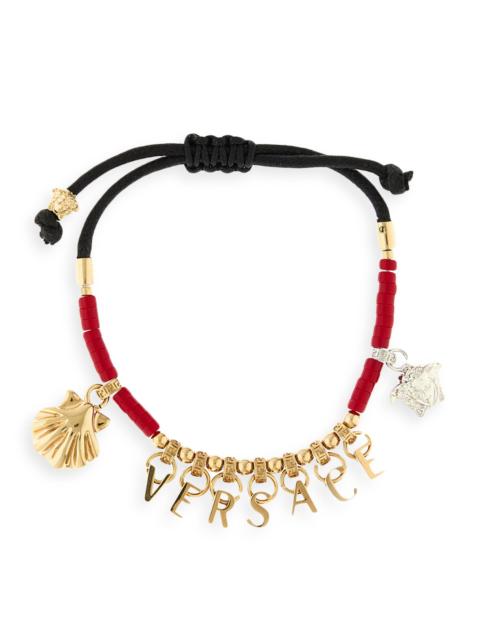 VERSACE Women's Goldtone & Waxed Cotton Cord Charm Bracelet - Coral