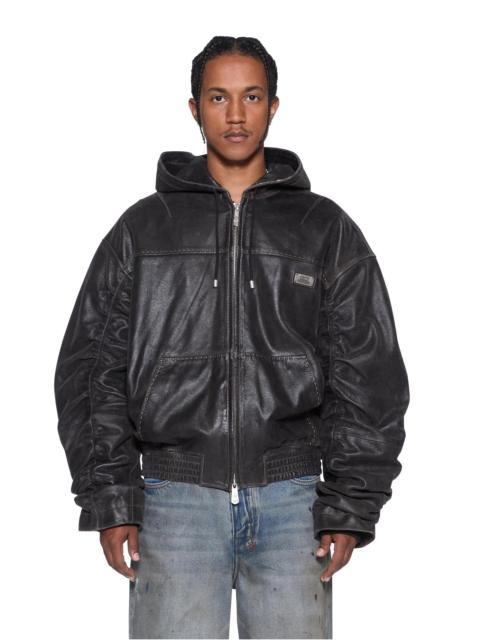 Ksubi SLOUCHY LEATHER BOMBER JACKET AGED BROWN