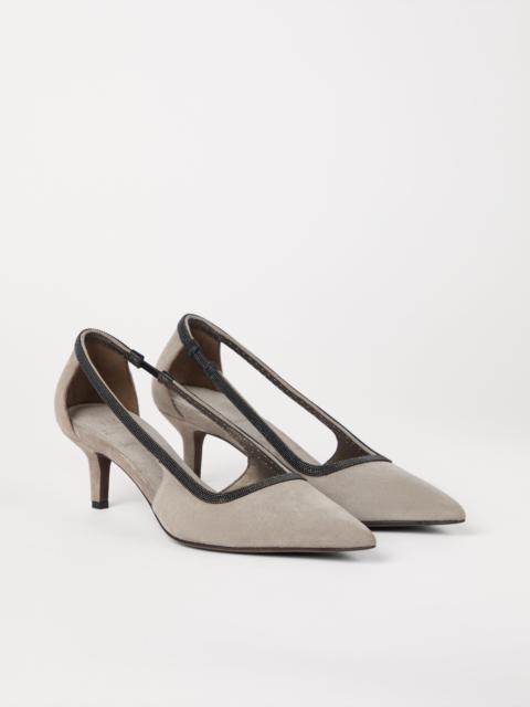 Brunello Cucinelli Suede city heels with precious strap