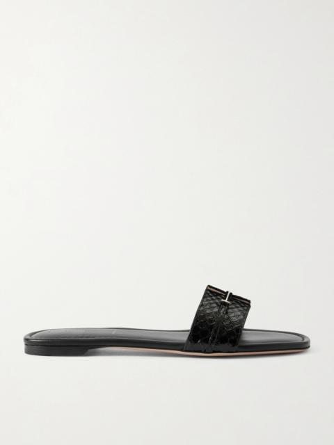 TOM FORD Embellished Snake-effect Leather Slides