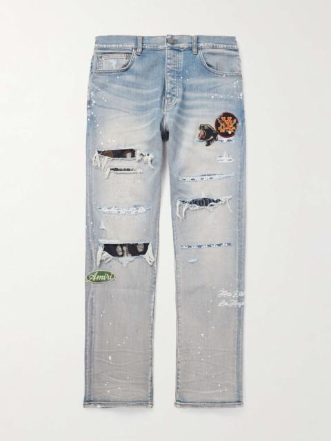 AMIRI Skinny-Fit Appliquéd Distressed Paint-Splattered Jeans