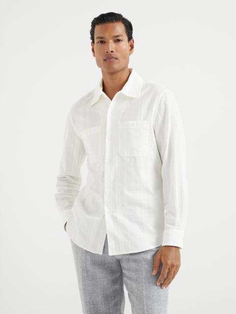 Brunello Cucinelli Tone-on-tone jacquard stripe easy fit shirt with chest pockets