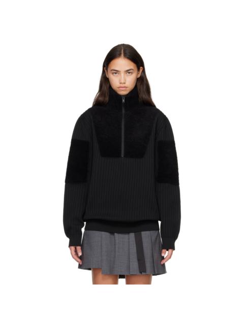 Y-3 Black Knitted Panel Blocked Half Zip Sweater