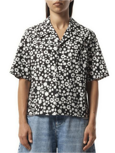 Marni Flower Print Short Sleeve Shirt in Black