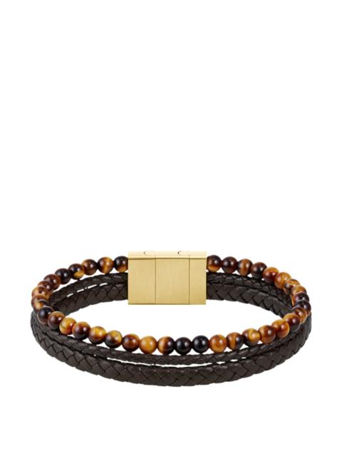 BOSS CUFF WITH BEADS AND BRAIDED BROWN LEATHER