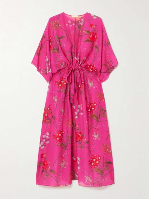 Floral-print belted cotton-voile maxi dress