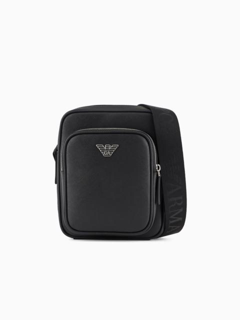 EMPORIO ARMANI ASV regenerated Saffiano leather shoulder bag with eagle plate
