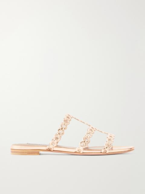 AQUAZZURA Infinity Chain Perforated Metallic-leather Flats