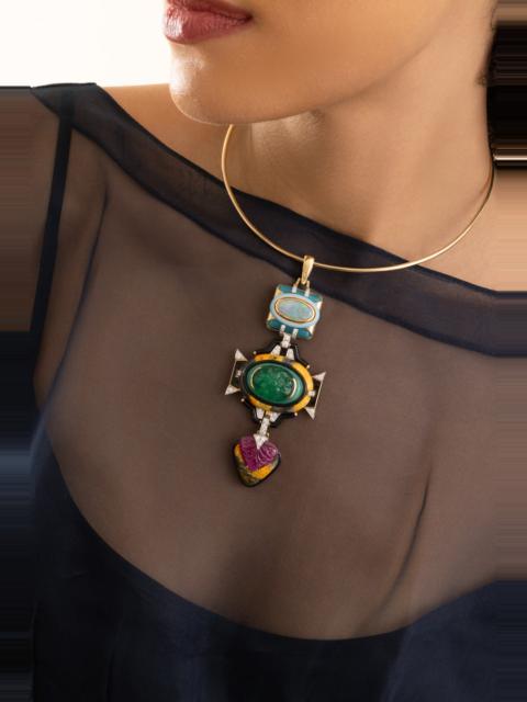 DAVID WEBB Blue Agate Ruby Black BlueTotem Pendant