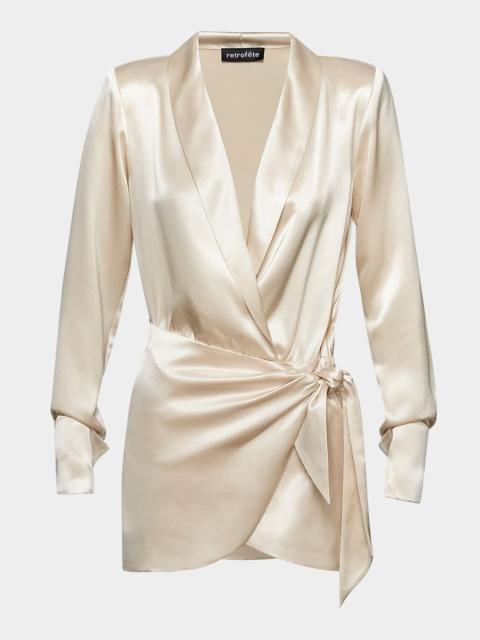 RETROFÊTE Hailey Satin Wrap Mini Dress