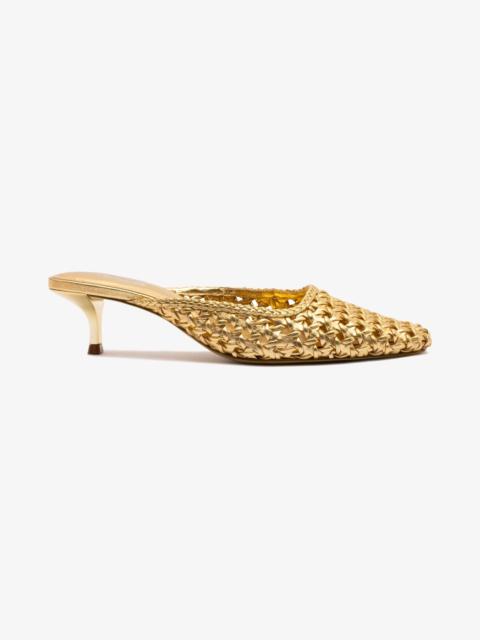 Larroudé Amal Macrame Mule In Gold Metallic Leather