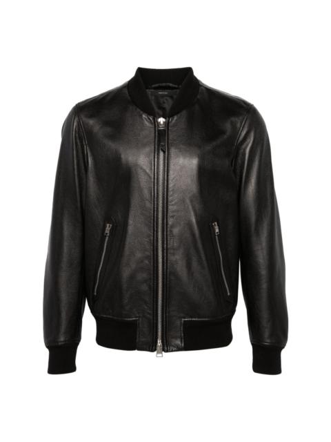 grained-leather bomber jacket