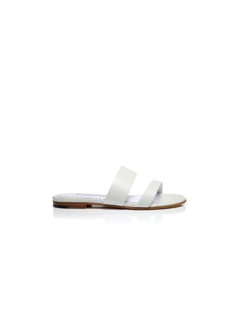 Manolo Blahnik White Calf Leather Flat Sandals