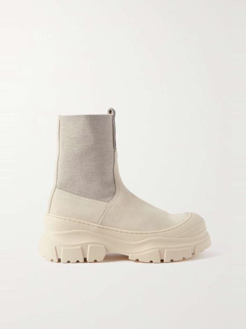 Brunello Cucinelli Bead-embellished suede and stretch-knit Chelsea boots
