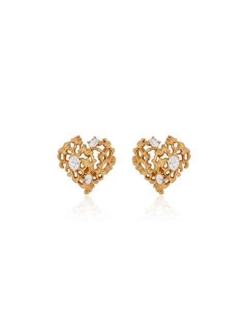 Oscar de la Renta Coral Heart Pewter and Crystal Earrings gold