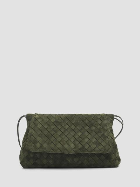 Bottega Veneta Women's Giorno Intrecciato Suede Shoulder Bag - Green Tweed Gold