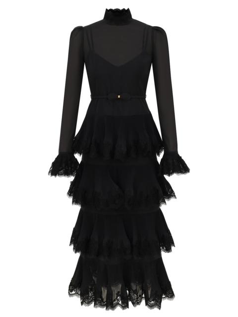 Zimmermann LACE PLEATED LONG SLEEVE MIDI