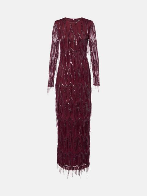 ROTATE Fringed sequined mesh gown