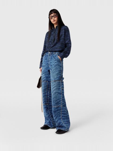 Tiger Pattern High-Rise Straight Leg Cargo Jeans