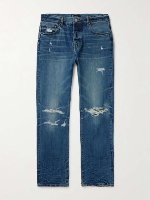 Fractured Straight-Leg Distressed Jeans