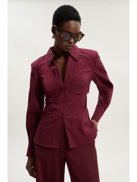 KAREN MILLEN Pleated Detail Cotton Woven Long Sleeve Shirt