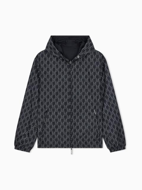EMPORIO ARMANI HOODED BLOUSON JACKET WITH A ZIP AND AN ALL-OVER PRINT
