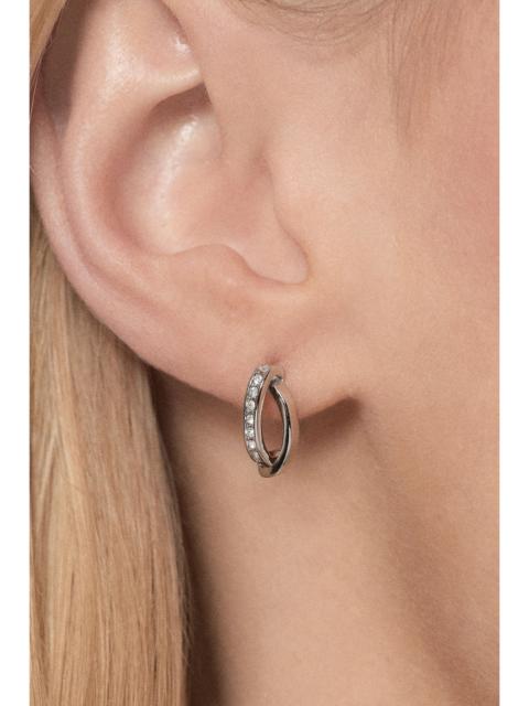 KAREN MILLEN Silver Tone Oval Pavé Chain Stud Earrings