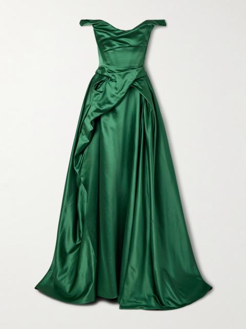 Vivienne Westwood Tabitha Off-the-shoulder Draped Duchesse Silk-satin Gown
