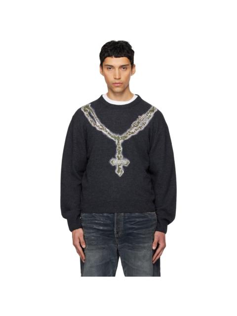 We11done Gray Cross Necklace Sweater