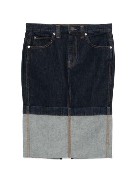 KHAITE Kilian cuffed denim midi skirt