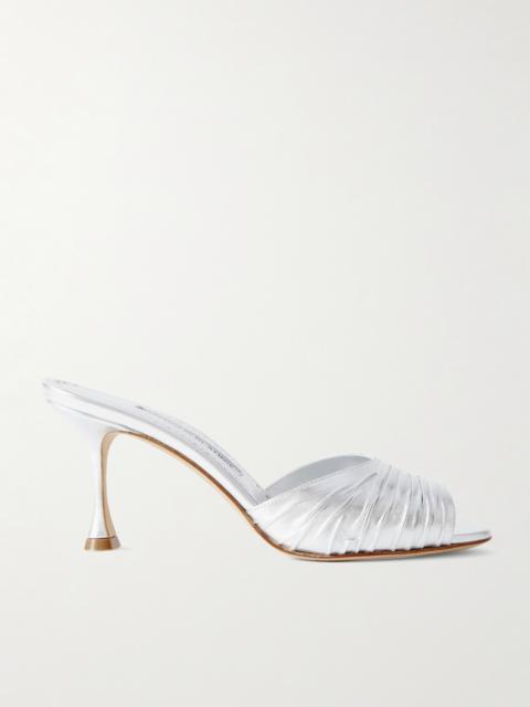 Manolo Blahnik Pirua 70 Crinkled Metallic Leather Mules