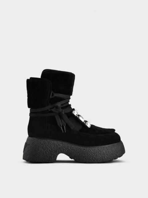 Roger Vivier Viv' Rangers Strass Buckle Flatform Booties in Suede