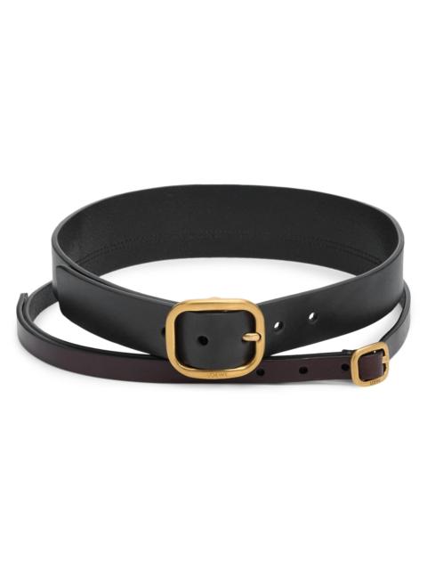 Loewe Women's Layered Double Leather Belt - Black Dark Brown Gold