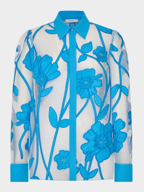 MILLY Ashton Sheer Floral-Embroidered Top