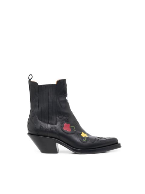 GABRIELA HEARST Hand Painted Cassidy Cowboy Ankle Boot in Black, Yellow & White Floral Leather