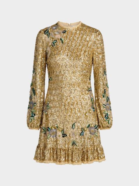 MAC DUGGAL Long-Sleeve Sequin Flutter Mini Dress