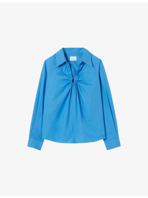 Claudie Pierlot Relaxed-Fit V-Neck Cotton Blouse