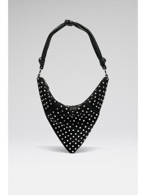 Amina Muaddi CAMERON SHOULDER BAG BLACK SUEDE AND WHITE CRYSTALS