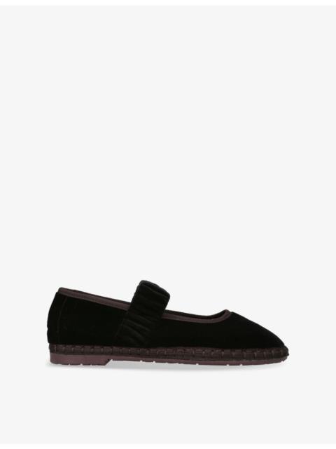 FLABELUS Mafalda Sethe ruched-strap velvet Mary Jane flats